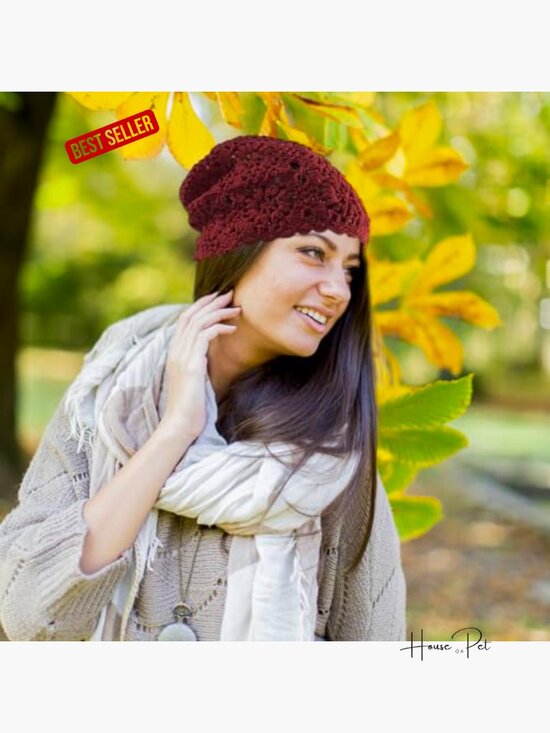 Cotton Crochet Slouchy Beanie Knitted Cutout Hat Skull Cap